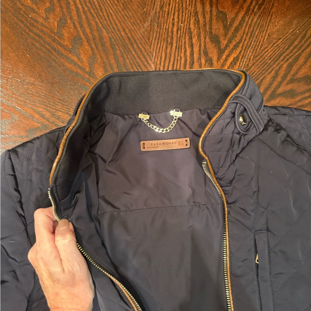 Zara Navy and brown with gold Quilted Jacket